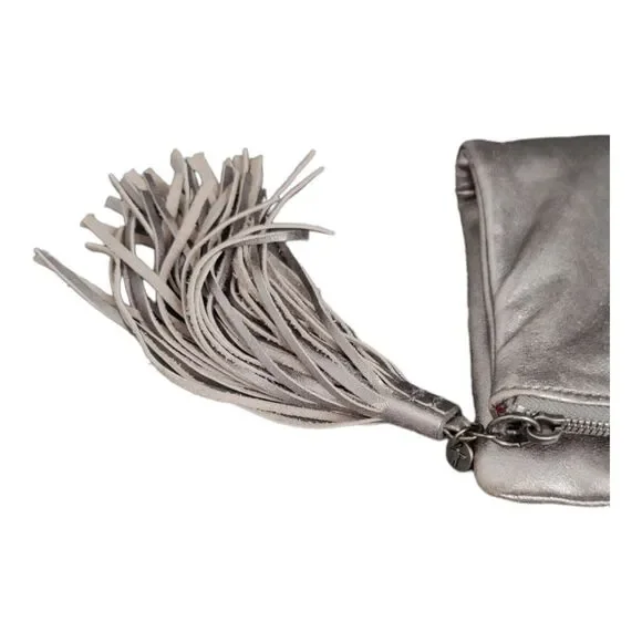 Hobo Int'l Raine Aged Silver Large Leather Clutch w/tassel Outer Zip Compartment - Picture 5 of 16